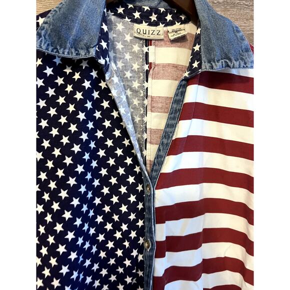 American USA Flag Shirt Vintage Cotton Chambray Patriot Size XXL 20 Button Down - Picture 4 of 8